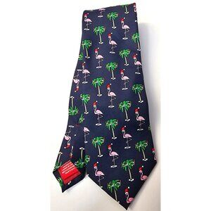 Joyland Christmas Flamingo & Palm Tree Patterned Polyester Tie 59x3 Inches